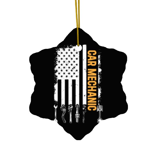 Car Mechanic US Flag Auto Mechanic Ceramic Ornaments
