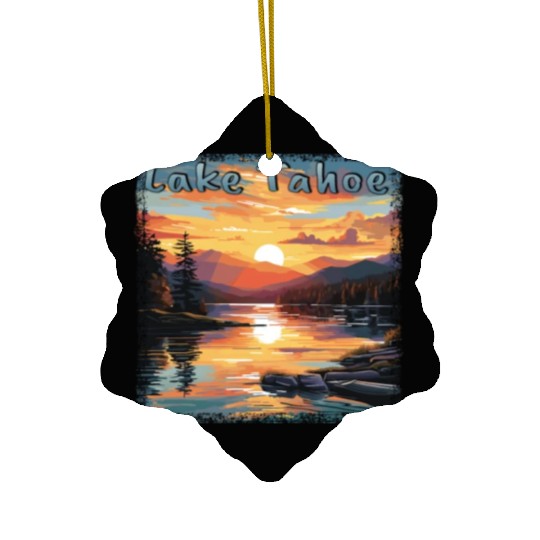 Grunge Sunset: Vacation at Lake Tahoe, Ceramic Ornaments