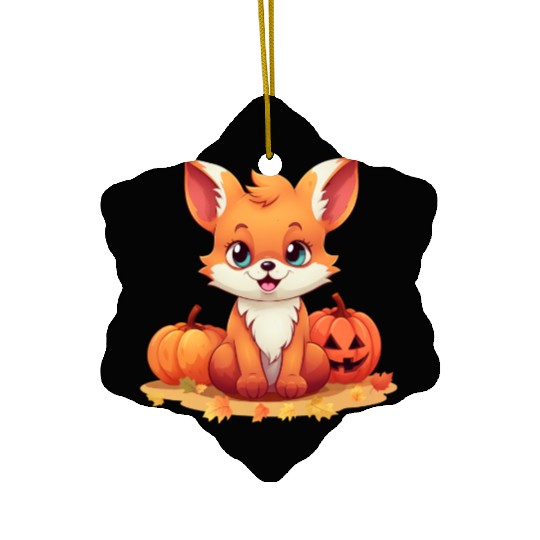 Halloween Autumn: Foxes in Foliage Ceramic Ornaments