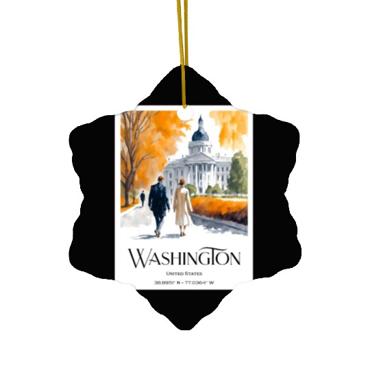Watercolor painting loving couple in Washington DC Ceramic Ornaments
