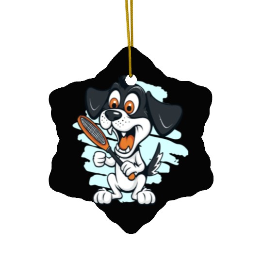 Dog Holding Tennis Racket Funny Sports Lover Ceramic Ornaments