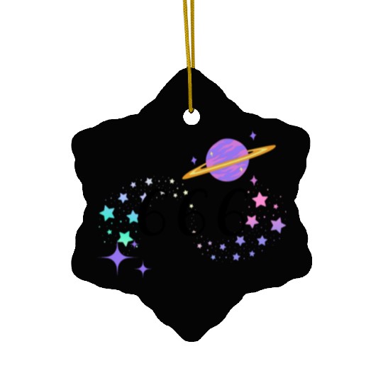 Angel Numbers 666 Purple Saturn with Stars Ceramic Ornaments