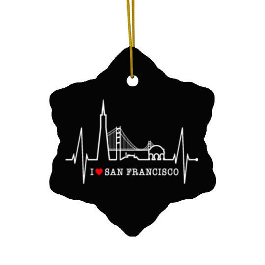 San Francisco Skyline Heartbeat California Lover Ceramic Ornaments