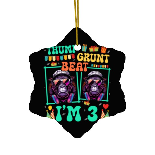Thump Grunt Beat I'm 3 Gorilla Lover Kid 3rd Ceramic Ornaments