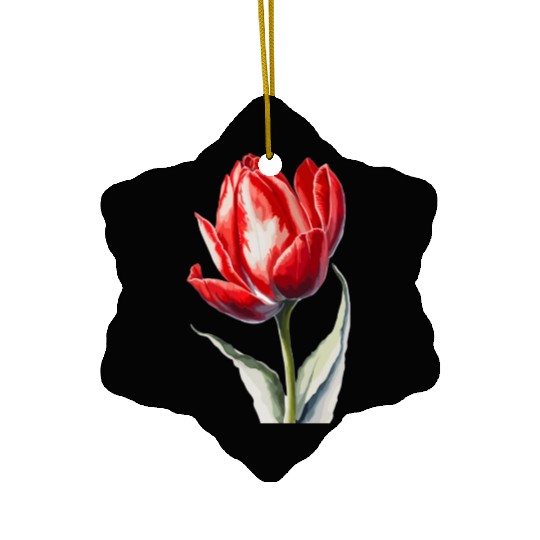 a red tulip flower Watercolor Ceramic Ornaments
