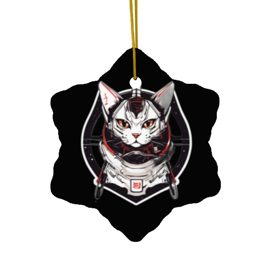 Samurai Space Cat Saga: Cosmic Feline Embarks on a Ceramic Ornaments