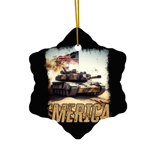 Patriotic Tank War Veteran US Army Patriot US Flag Ceramic Ornaments