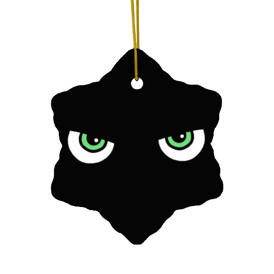 Black Cat Green Eyes | Halloween Cat Lovers Gift Ceramic Ornaments