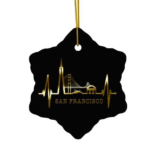 San Francisco Skyline Heartbeat California Lover Ceramic Ornaments