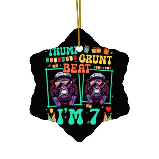 Thump Grunt Beat I'm 7 Gorilla Lover Kid 7th Ceramic Ornaments