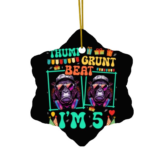 Thump Grunt Beat I'm 5 Gorilla Lover Kid 5th Ceramic Ornaments