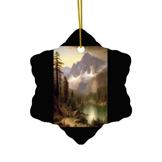 Snowy Mountain Lake Landscape Painting Ceramic Ornaments