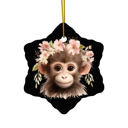 Monkey Chimpanzee Jungle Animal Boho Floral Ape Ceramic Ornaments