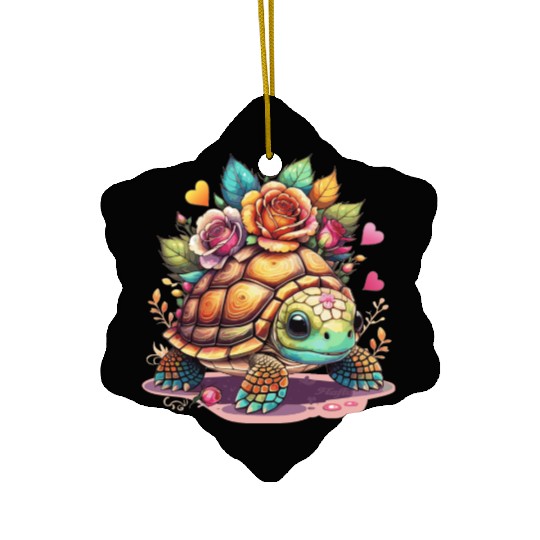 Sweet Turtle among the roses Ceramic Ornaments