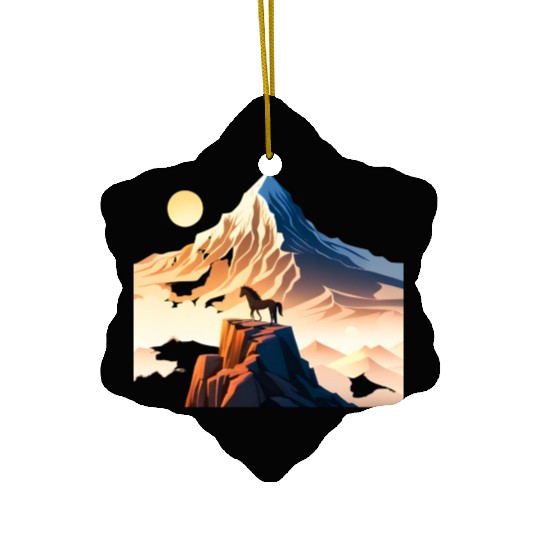 Horse running to mountain Ceramic Ornaments