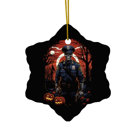 Creepy Zombie Cop Undead Police Halloween Officer Ceramic Ornaments