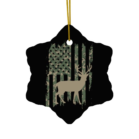 Camo American Flag Deer Ceramic Ornaments