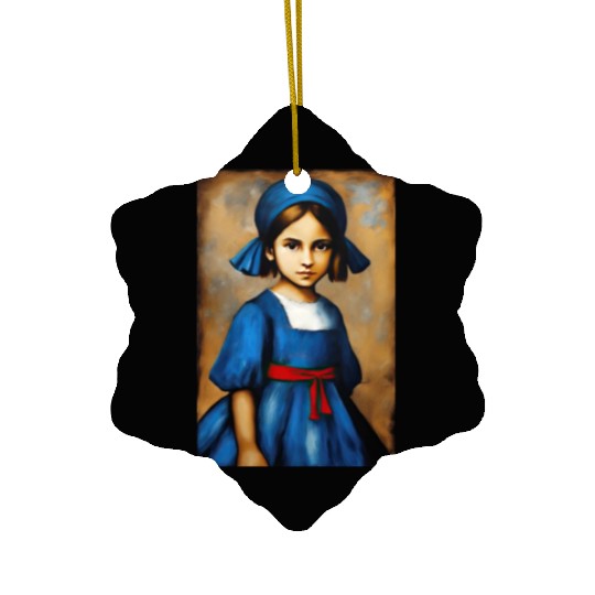 Girl in Blue Dress Ceramic Ornaments