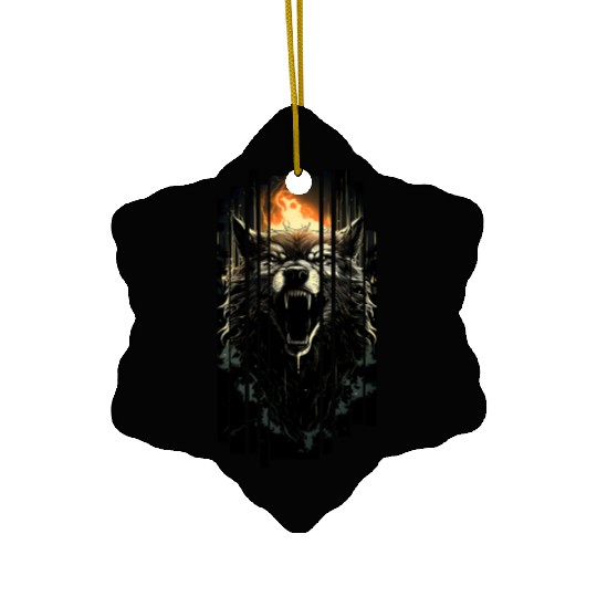 Fierce Wolf In The Dark Jungle Graphic Ceramic Ornaments