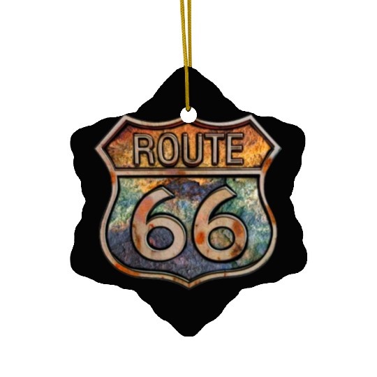 Route 66 vintage sign - Dingy metal sign 2 Ceramic Ornaments