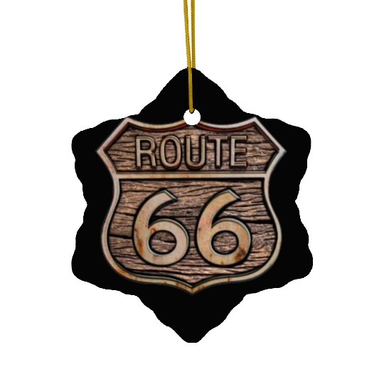Route 66 vintage sign - Wood log signage Ceramic Ornaments