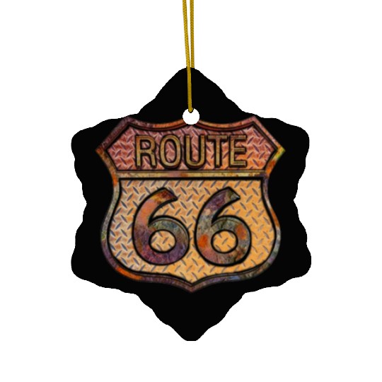 Route 66 vintage sign - Rusty metal 2 Ceramic Ornaments