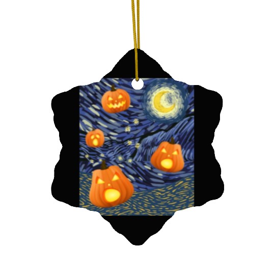 Starry Night with Pumpkins Funny Halloween Art Ceramic Ornaments