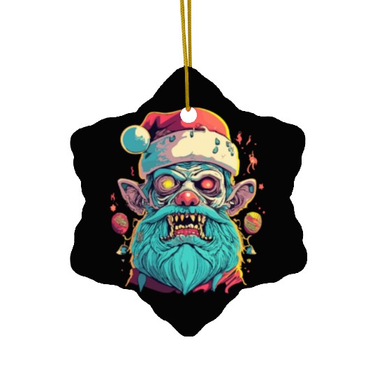 Zombie Face With Santa Hat Ceramic Ornaments