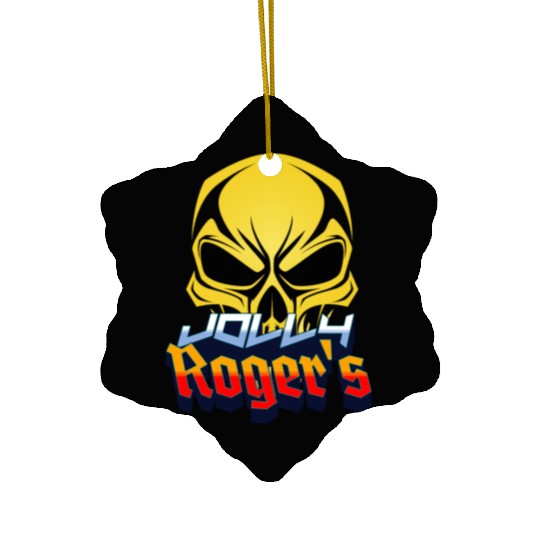 Jolly Roger Yellow Skull on a Purple Background Ceramic Ornaments