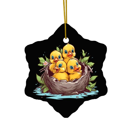 Couple of Ducks Sitting in a Nest Ceramic Ornaments