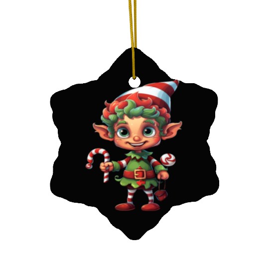 Christmas Elf Candy Cane X-Mas Pajamas Party Ceramic Ornaments