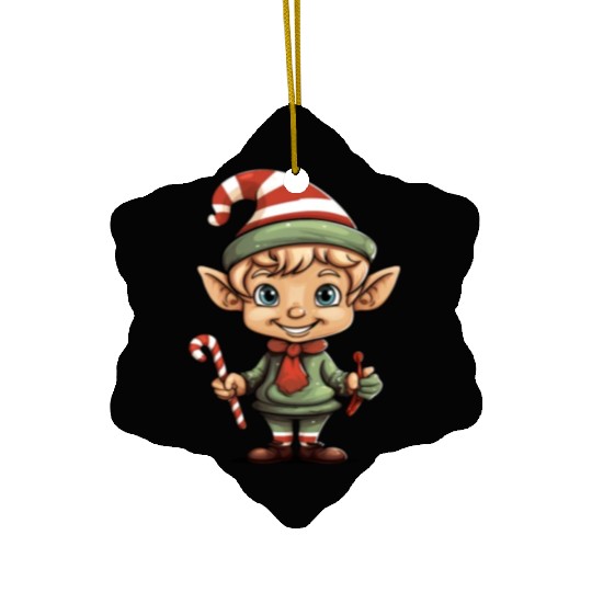 Christmas Elf Candy Cane X-Mas Pajamas Party Ceramic Ornaments