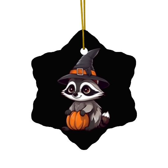 Cute Halloween raccoon with a witch hat. Ceramic Ornaments