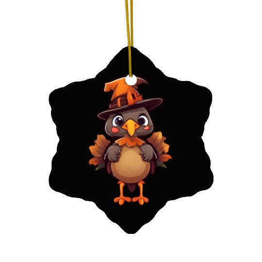 Cute Halloween turkey with a witch hat. Ceramic Ornaments