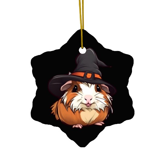 Cute Halloween guinea pig with a witch hat. Ceramic Ornaments