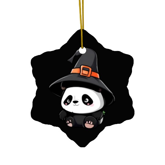Cute Halloween panda with a witch hat. Ceramic Ornaments