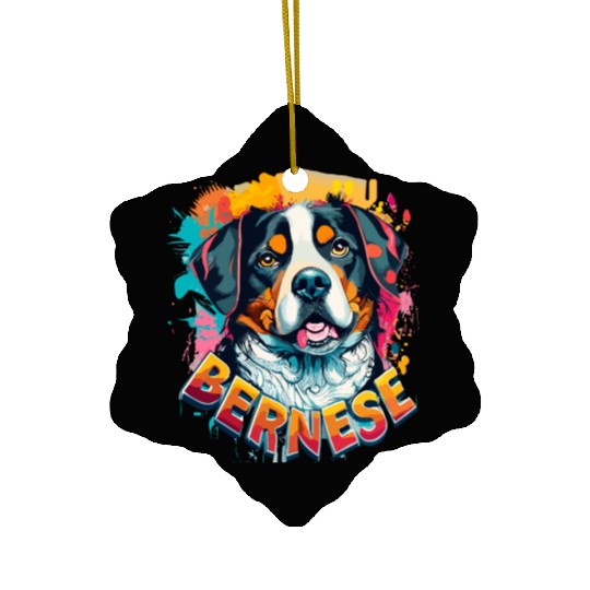 Bernese Mountain Dog Head Vibrant Color Splash Ceramic Ornaments