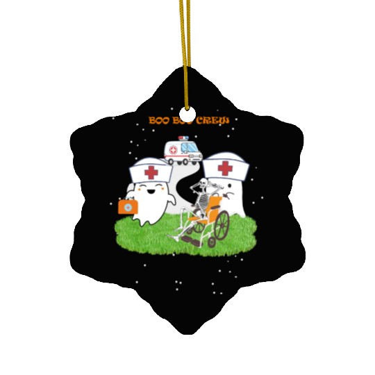 Funny Halloween Boo Boo Crew Ghost Nurse Ceramic Ornaments