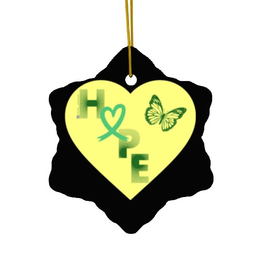 Liver Cancer Hope & Butterfly Yellow/Green Ceramic Ornaments