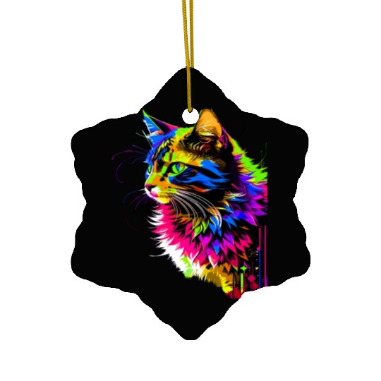 Rainbow Cat Realistic Watercolor Cute Cat Paint Ceramic Ornaments