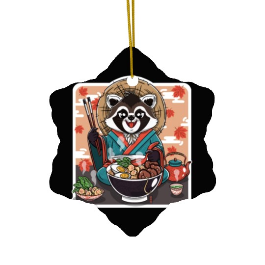 Tanuki Autumn Ramen Ceramic Ornaments