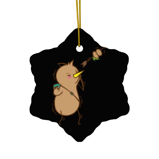Kiwi with Bow and Arrow Bird and Fruit Ceramic Ornaments