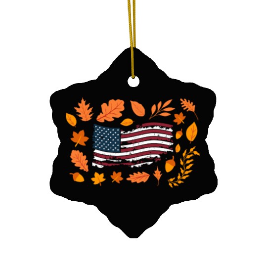 American (USA) Flag in Autumn Leaves | Patriotic Ceramic Ornaments
