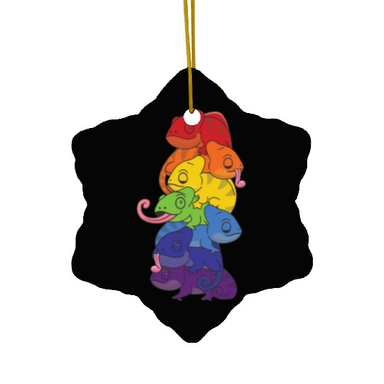 Rainbow Flag Pride Lgbtq Cute Chameleon Stack Ceramic Ornaments