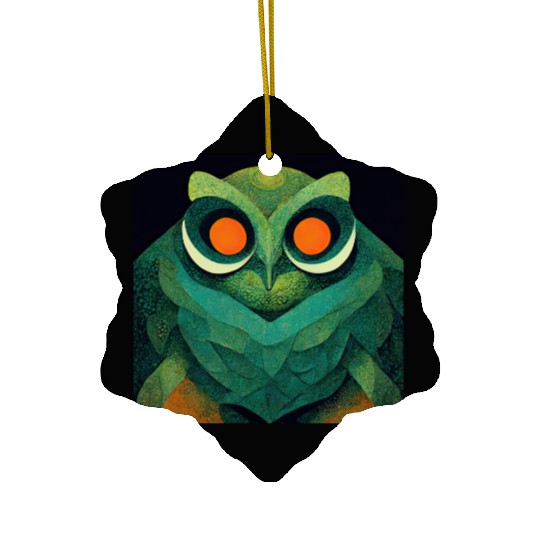 Mod Owl: Feathery Orange-Eyed Owl Ceramic Ornaments