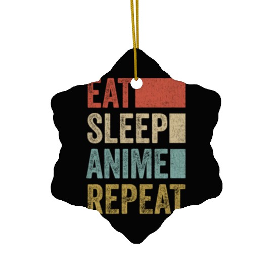 Vintage Retro Eat Sleep Anime Repeat Gift Funny Ceramic Ornaments