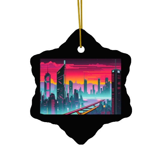 Cyberpunk Cityscape Ceramic Ornaments