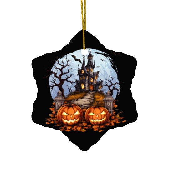 Spooky Haunted House Halloween Pumpkin Bat Ceramic Ornaments