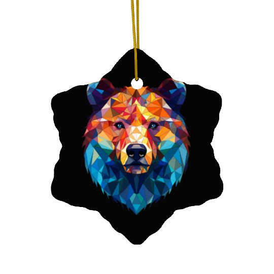 Wild Psychedelic Bear Geometric Vibrant Ceramic Ornaments