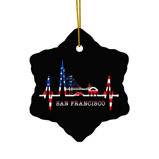 San Francisco Skyline Heartbeat California Lover Ceramic Ornaments
